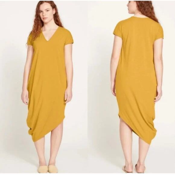 Universal Standard Geneva V Neck Dress 4XS 00 0 2XS Honey Yellow NWT Midi - Picture 1 of 7
